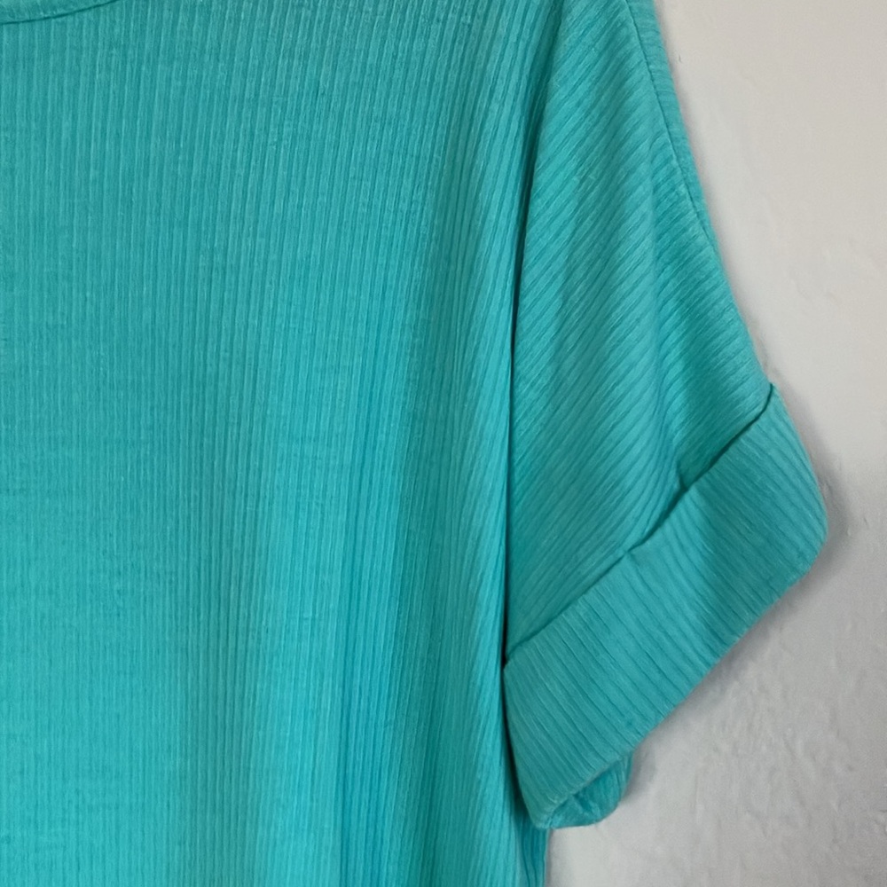 Turquoise Rib Cuff Sleeve Tee - Picture 2 of 4